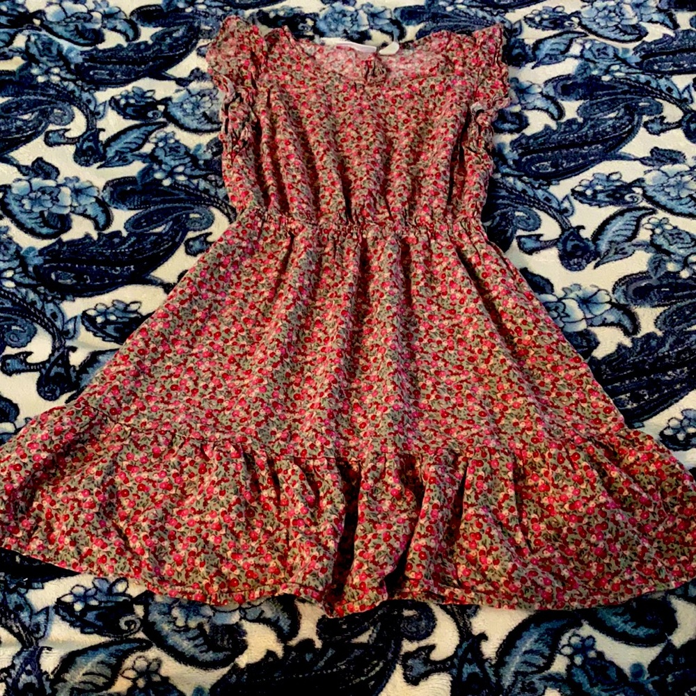 Pink and red Floral chambray dress. Soft flowy